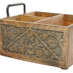 Discount 🎁 9" Natural Brown Wood Farmhouse Wine Holder Caddy by Ivory and Iris 🌟 -Cheap Ivory and Iris Store D396024S 5