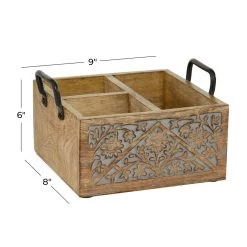 Discount 🎁 9" Natural Brown Wood Farmhouse Wine Holder Caddy by Ivory and Iris 🌟 -Cheap Ivory and Iris Store D396024S 8