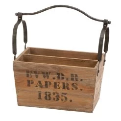 New ⌛ 16" Light Brown Wood Rustic Magazine Holder by Ivory and Iris 🔥