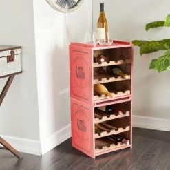 Best Pirce 👏 16" Red Wood Farmhouse Wine Rack by Ivory and Iris 🧨 -Cheap Ivory and Iris Store D396102S 7