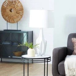 Buy 🌟 White Polystone Coastal Accent Lamp, 7" x 7" x 28" by Ivory and Iris 🔔 -Cheap Ivory and Iris Store D399099S 7