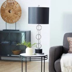 Promo ✔️ Black Polystone Contemporary Accent Lamp, 13" x 13" x 30" by Ivory and Iris 🥰 -Cheap Ivory and Iris Store D399109S 6