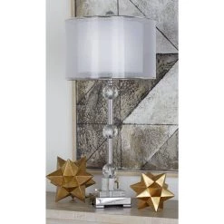 Budget 😀 Silver Metal Glam Table Lamp, 30" x 14" x 14" by Ivory and Iris 👏 -Cheap Ivory and Iris Store D399130S 5