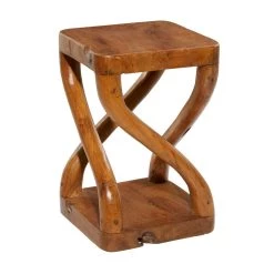 Outlet ⌛ 20" Brown Teak Wood Contemporary Stool by Ivory and Iris 👍