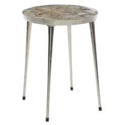 Deals π 23" Silver Contemporary Agate Accent Table by Ivory and Iris π