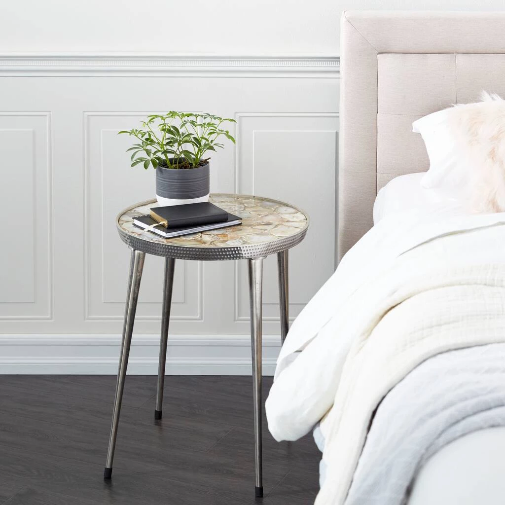Deals π 23" Silver Contemporary Agate Accent Table by Ivory and Iris π 9 Deals π 23" Silver Contemporary Agate Accent Table by Ivory and Iris π - Image 9