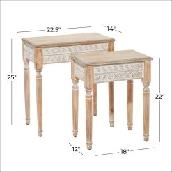 Discount ✔️ Whitewashed Wood Farmhouse Accent Table Set by Ivory and Iris 😀 -Cheap Ivory and Iris Store D400070S 5