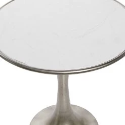 Hot Sale 🥰 25" Silver Industrial Marble Accent Table by Ivory and Iris 👏 -Cheap Ivory and Iris Store D400086S 3