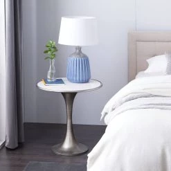 Hot Sale 🥰 25" Silver Industrial Marble Accent Table by Ivory and Iris 👏 -Cheap Ivory and Iris Store D400086S 6