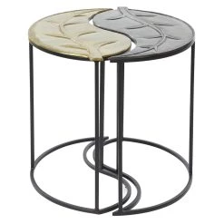 Flash Sale 🎁 Gold & Black Leaf Metal Contemporary Accent Table Set by Ivory and Iris ⌛