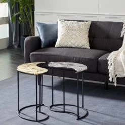 Flash Sale 🎁 Gold & Black Leaf Metal Contemporary Accent Table Set by Ivory and Iris ⌛ -Cheap Ivory and Iris Store D400094S 10