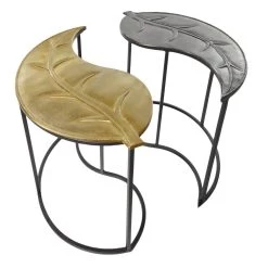 Flash Sale 🎁 Gold & Black Leaf Metal Contemporary Accent Table Set by Ivory and Iris ⌛ -Cheap Ivory and Iris Store D400094S 3