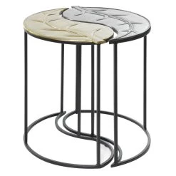 Flash Sale 🎁 Gold & Black Leaf Metal Contemporary Accent Table Set by Ivory and Iris ⌛ -Cheap Ivory and Iris Store D400094S 5