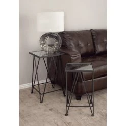 Cheapest ✔️ Black Metal & Glass Contemporary Accent Table Set by Ivory and Iris 👍 -Cheap Ivory and Iris Store D400098S 7