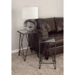 Cheapest ✔️ Black Metal & Glass Contemporary Accent Table Set by Ivory and Iris 👍 -Cheap Ivory and Iris Store D400098S 8