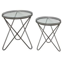 Best deal 👍 Gray Round Metal Industrial Accent Table Set by Ivory and Iris 😉