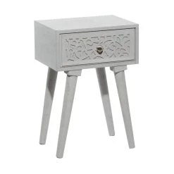 Discount ⌛ 24" Gray Farmhouse Mango Wood Accent Table by Ivory and Iris ⭐
