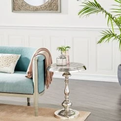 Flash Sale 😀 24" Silver Traditional Aluminum Accent Table by Ivory and Iris 😉 -Cheap Ivory and Iris Store D400127S 6