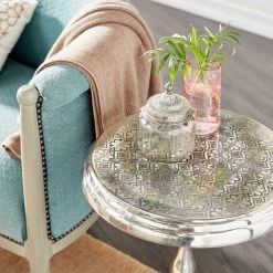 Flash Sale 😀 24" Silver Traditional Aluminum Accent Table by Ivory and Iris 😉 -Cheap Ivory and Iris Store D400127S 7