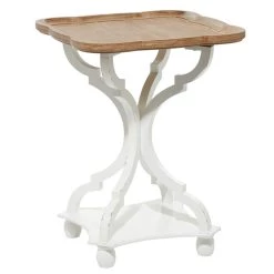 New 🥰 25" White Farmhouse Wood Accent Table by Ivory and Iris ⌛