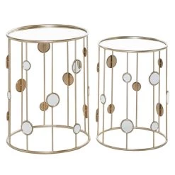 Hot Sale 🛒 Glass & Gold Metal Contemporary Accent Table Set by Ivory and Iris 🧨