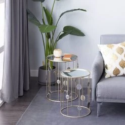 Hot Sale 🛒 Glass & Gold Metal Contemporary Accent Table Set by Ivory and Iris 🧨 -Cheap Ivory and Iris Store D400133S 6