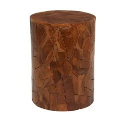 Brand new 🛒 16.5" Round Block-Style Brown Teak Wood Mosaic Side Table by Ivory and Iris 👍