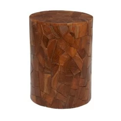 Brand new 🛒 16.5" Round Block-Style Brown Teak Wood Mosaic Side Table by Ivory and Iris 👍 -Cheap Ivory and Iris Store D400146S 3