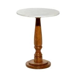 Cheap 😍 18" White Mango Wood & Marble Farmhouse Accent Table by Ivory and Iris 😍