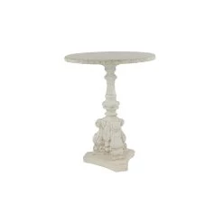 Coupon 👍 22" White Fiberglass & Chinese Fir Farmhouse Accent Table by Ivory and Iris 🎁