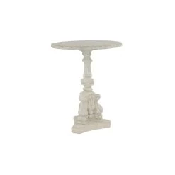 Coupon 👍 22" White Fiberglass & Chinese Fir Farmhouse Accent Table by Ivory and Iris 🎁 -Cheap Ivory and Iris Store D400171S 3