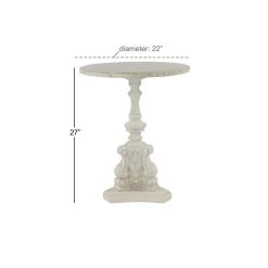 Coupon 👍 22" White Fiberglass & Chinese Fir Farmhouse Accent Table by Ivory and Iris 🎁 -Cheap Ivory and Iris Store D400171S 6