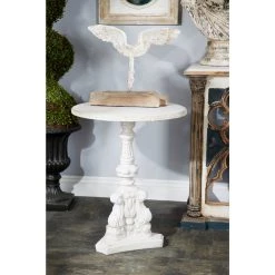 Coupon 👍 22" White Fiberglass & Chinese Fir Farmhouse Accent Table by Ivory and Iris 🎁 -Cheap Ivory and Iris Store D400171S 7