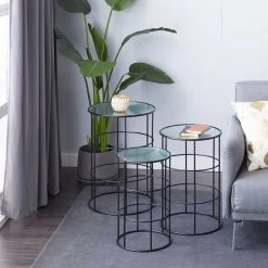 Cheap 🥰 Round Black Contemporary Accent Table Set by Ivory and Iris 🤩 -Cheap Ivory and Iris Store D400172S 5