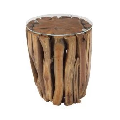 Deals β€οΈ 18" Brown Rustic Teak Wood Accent Table by Ivory and Iris π