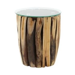 Deals ❤️ 18" Brown Rustic Teak Wood Accent Table by Ivory and Iris 👏 -Cheap Ivory and Iris Store D400185S 3