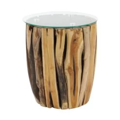 Deals ❤️ 18" Brown Rustic Teak Wood Accent Table by Ivory and Iris 👏 -Cheap Ivory and Iris Store D400185S 4