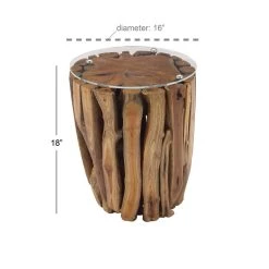 Deals ❤️ 18" Brown Rustic Teak Wood Accent Table by Ivory and Iris 👏 -Cheap Ivory and Iris Store D400185S 6