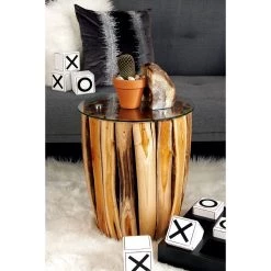 Deals ❤️ 18" Brown Rustic Teak Wood Accent Table by Ivory and Iris 👏 -Cheap Ivory and Iris Store D400185S 7