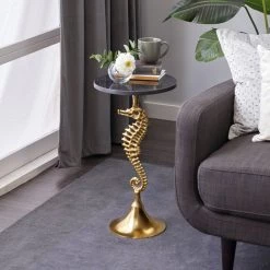 Buy 👍 25" Gold Aluminum Coastal Accent Table by Ivory and Iris 👍 -Cheap Ivory and Iris Store D400187S 9