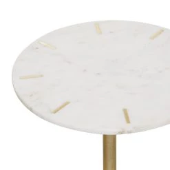 Flash Sale 🔔 25" White Contemporary Marble Accent Table by Ivory and Iris 🎉 -Cheap Ivory and Iris Store D400188S 3