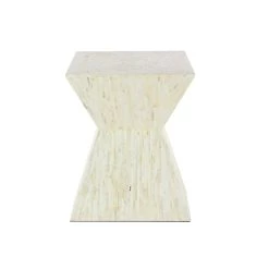 Coupon 🎁 19" Beige Mussel Shells & Wood Contemporary Accent Table by Ivory and Iris 🎉 -Cheap Ivory and Iris Store D400192S 3