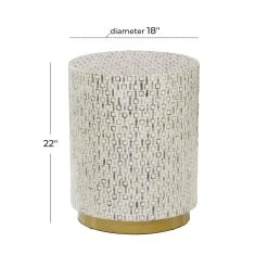 Buy ⭐ 22" 👩 Mother of Pearl & Wood Round Accent Table by Ivory and Iris 😀 -Cheap Ivory and Iris Store D400204S 5