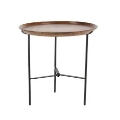 Outlet 🧨 19" Brown Iron & Mango Wood Traditional Accent Table by Ivory and Iris 😉