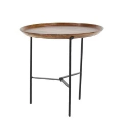 Outlet 🧨 19" Brown Iron & Mango Wood Traditional Accent Table by Ivory and Iris 😉 -Cheap Ivory and Iris Store D400214S 3