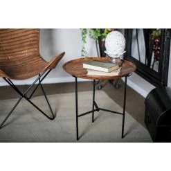 Outlet 🧨 19" Brown Iron & Mango Wood Traditional Accent Table by Ivory and Iris 😉 -Cheap Ivory and Iris Store D400214S 6