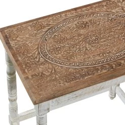 Hot Sale ✔️ White Mango Wood Farmhouse Accent Table, 24" x 22" x 14" by Ivory and Iris 👍 -Cheap Ivory and Iris Store D400227S 4