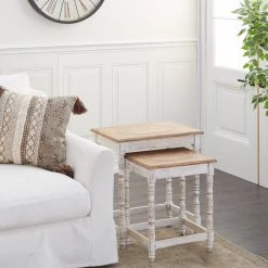 Hot Sale ✔️ White Mango Wood Farmhouse Accent Table, 24" x 22" x 14" by Ivory and Iris 👍 -Cheap Ivory and Iris Store D400227S 9