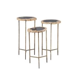 Wholesale ❤️ Set of 3 Gold Petrified Wood Contemporary Accent Table, 26", 24", 22" by Ivory and Iris ❤️