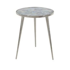 Cheap π Silver Aluminum and Agate Modern Accent Table, 21" x 17" x 17" by Ivory and Iris π